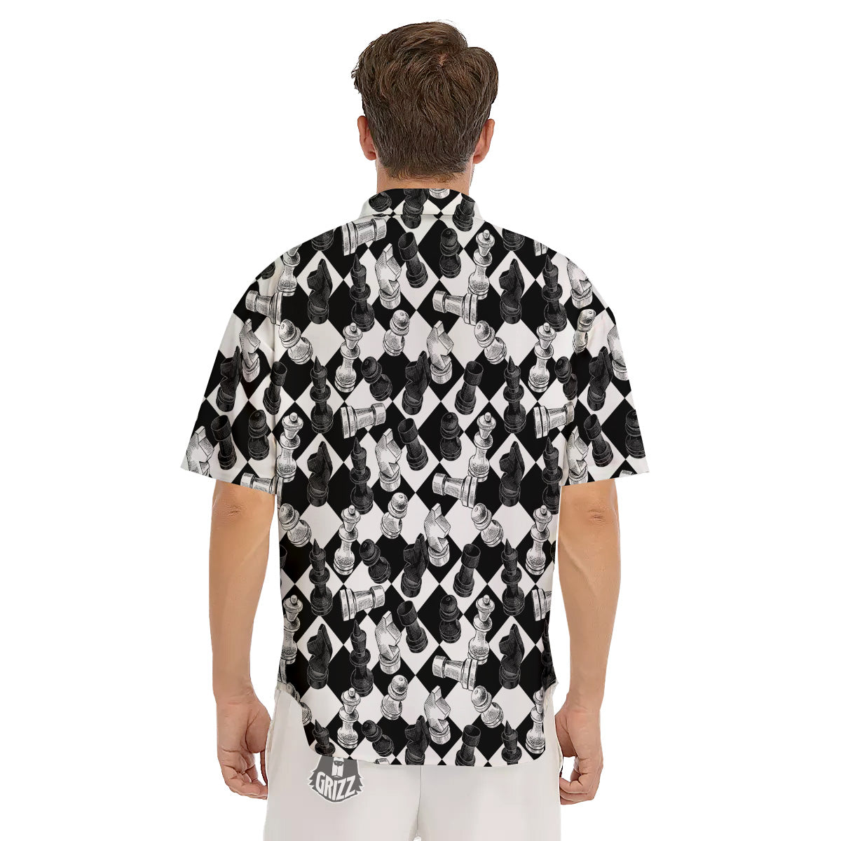 Black And White Chessboard Print Pattern Men's Short Sleeve Shirts-grizzshop