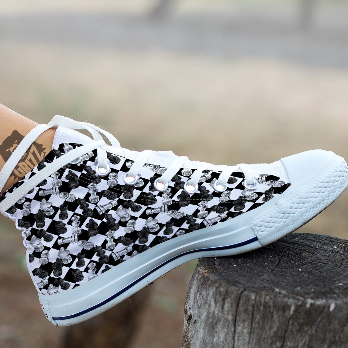 Black And White Chessboard Print Pattern White High Top Shoes-grizzshop
