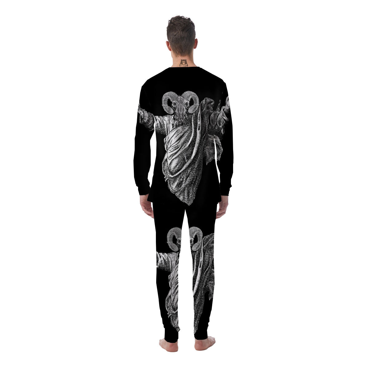 Black And White Demon Goat Print Men's Pajamas-grizzshop