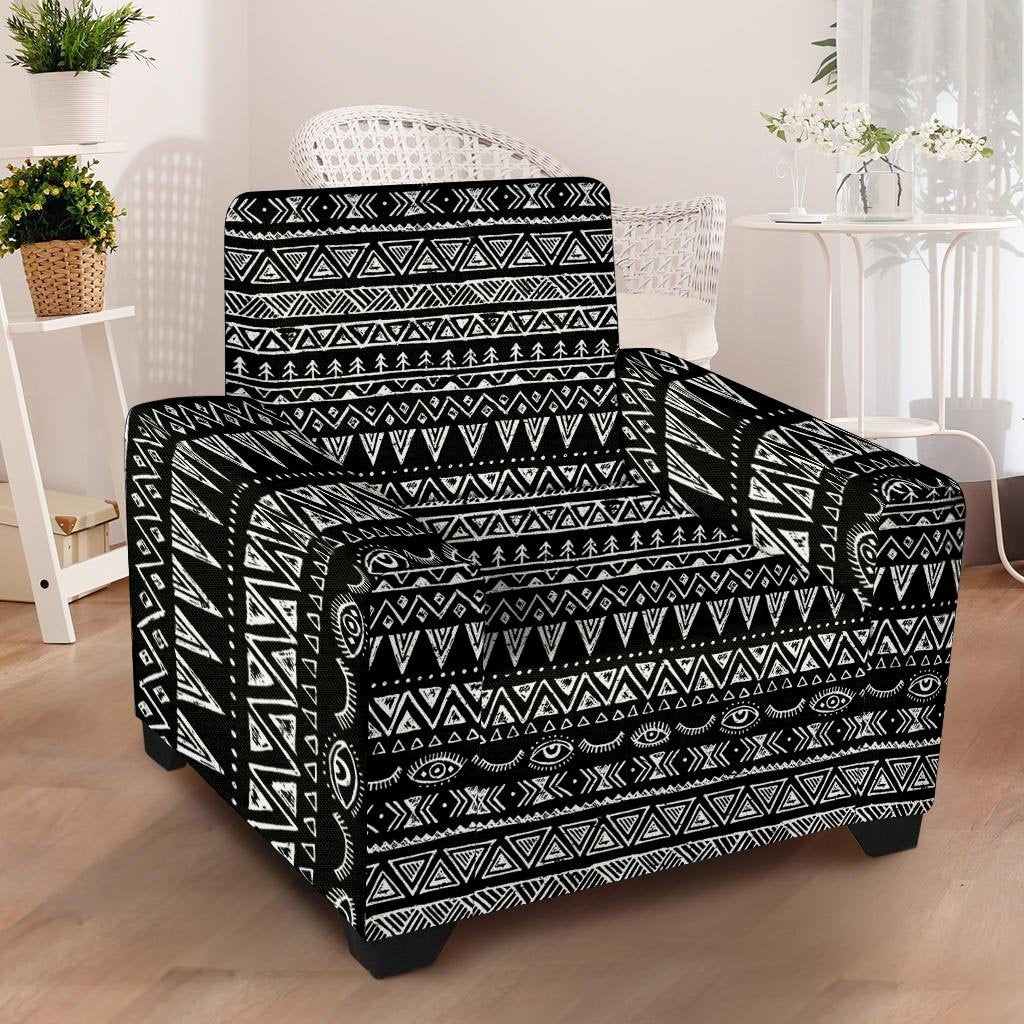 Black And White Doodle Tribal Aztec Print Armchair Cover-grizzshop