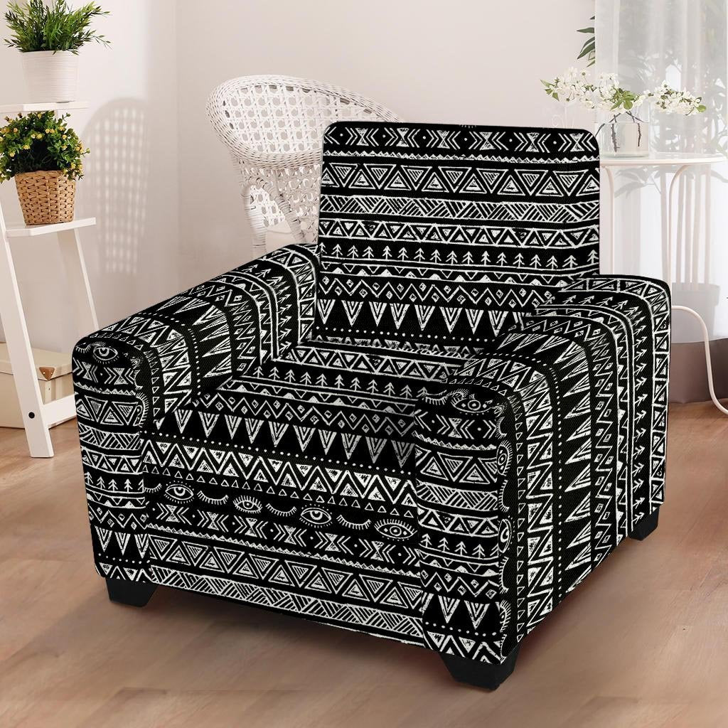 Black And White Doodle Tribal Aztec Print Armchair Cover-grizzshop