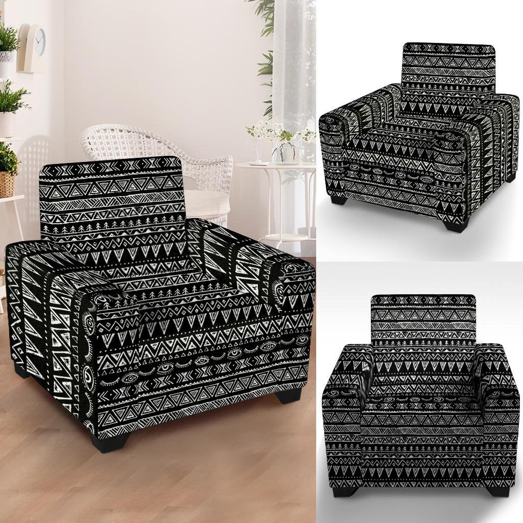 Black And White Doodle Tribal Aztec Print Armchair Cover-grizzshop