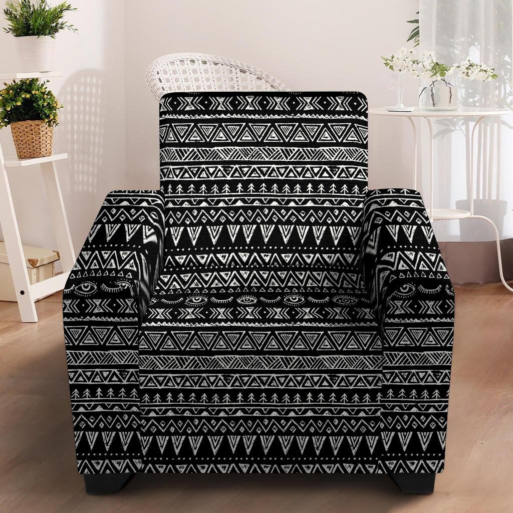 Black And White Doodle Tribal Aztec Print Armchair Cover-grizzshop