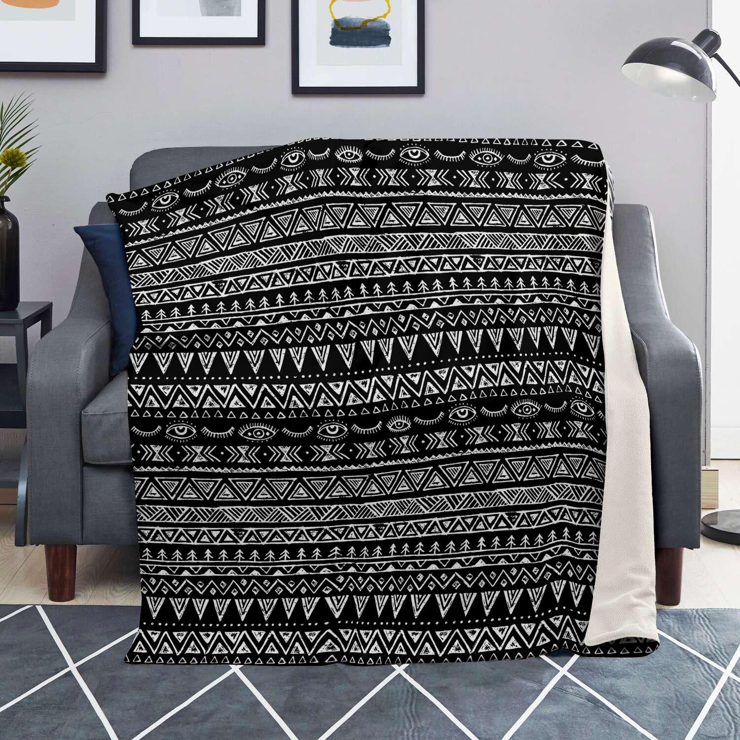 Black And White Doodle Tribal Aztec Print Blanket-grizzshop