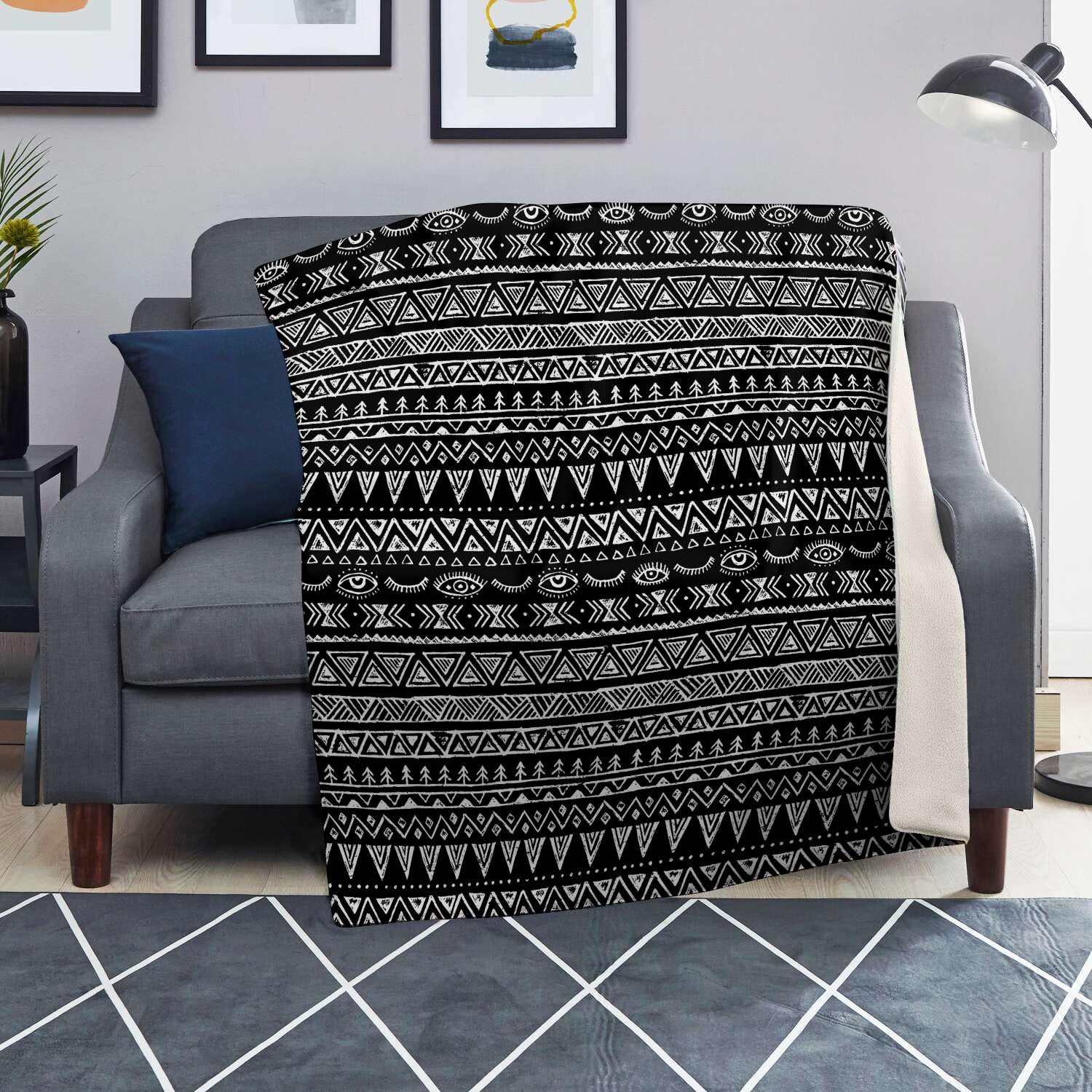 Black And White Doodle Tribal Aztec Print Blanket-grizzshop