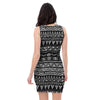 Black And White Doodle Tribal Aztec Print Bodycon Dress-grizzshop