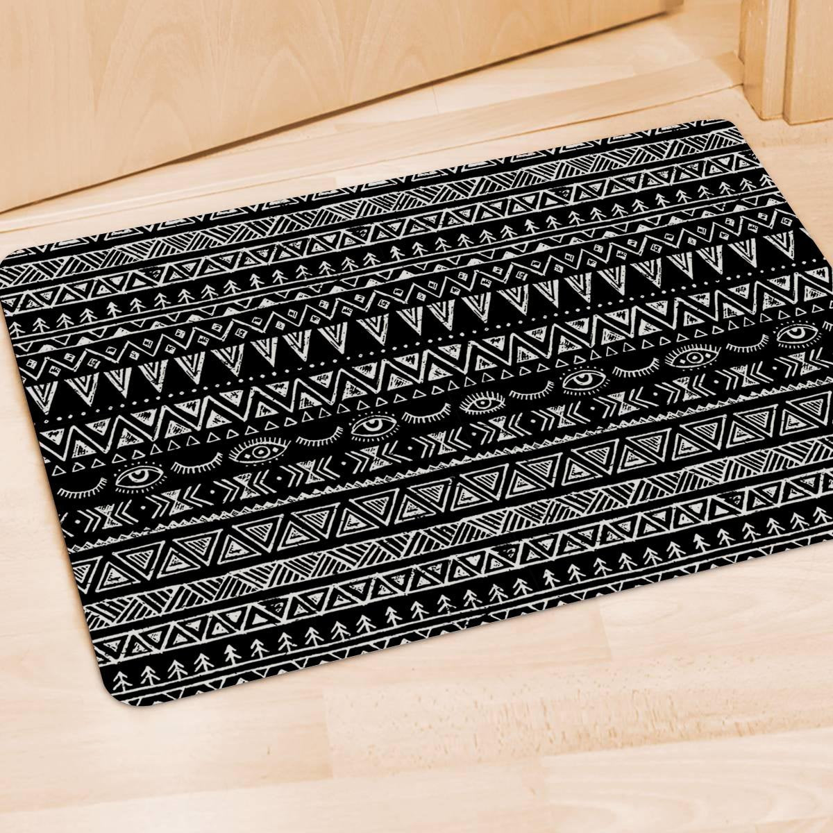 Black And White Doodle Tribal Aztec Print Door Mat-grizzshop