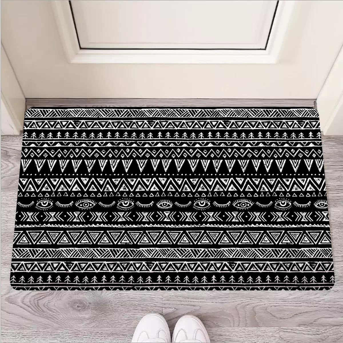 Black And White Doodle Tribal Aztec Print Door Mat-grizzshop