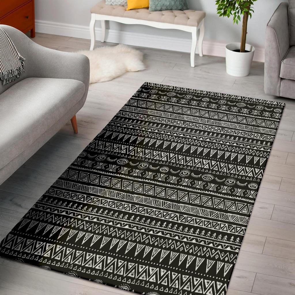 Black And White Doodle Tribal Aztec Print Floor Mat-grizzshop