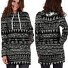 Black And White Doodle Tribal Aztec Print Hoodie Dress-grizzshop