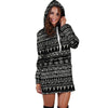 Black And White Doodle Tribal Aztec Print Hoodie Dress-grizzshop