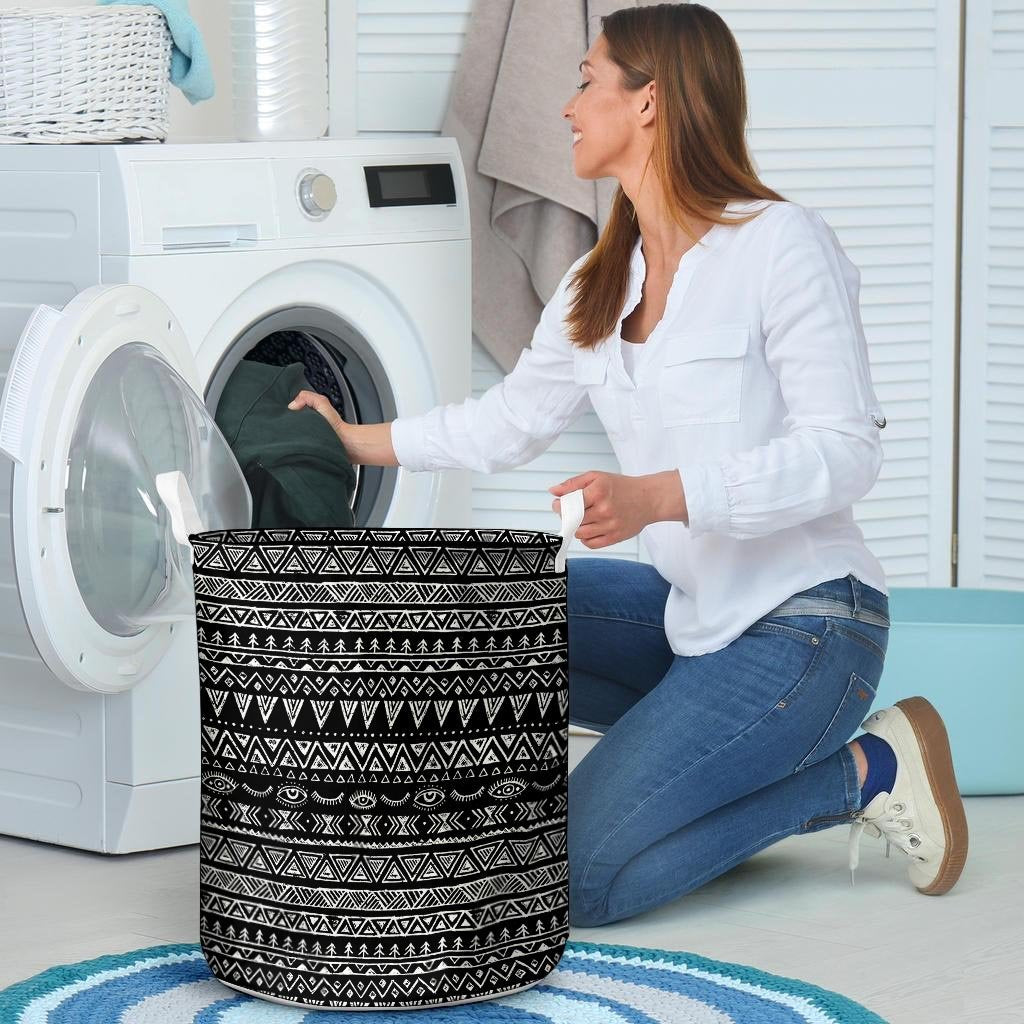 Black And White Doodle Tribal Aztec Print Laundry Basket-grizzshop