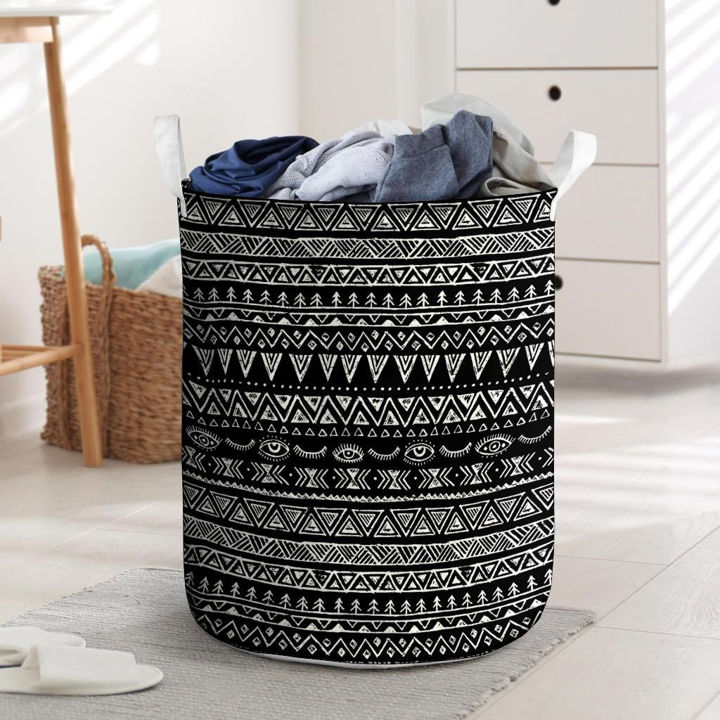 Black And White Doodle Tribal Aztec Print Laundry Basket-grizzshop