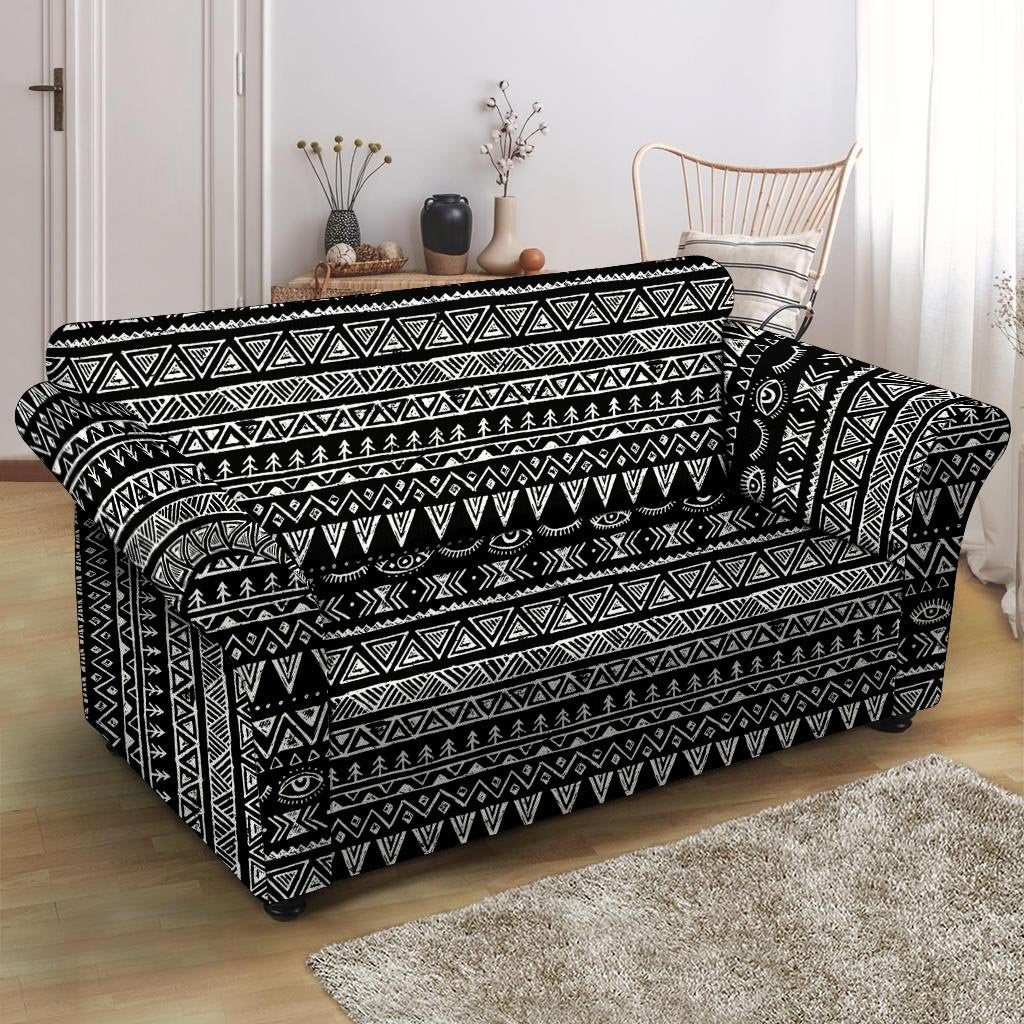 Black And White Doodle Tribal Aztec Print Loveseat Cover-grizzshop