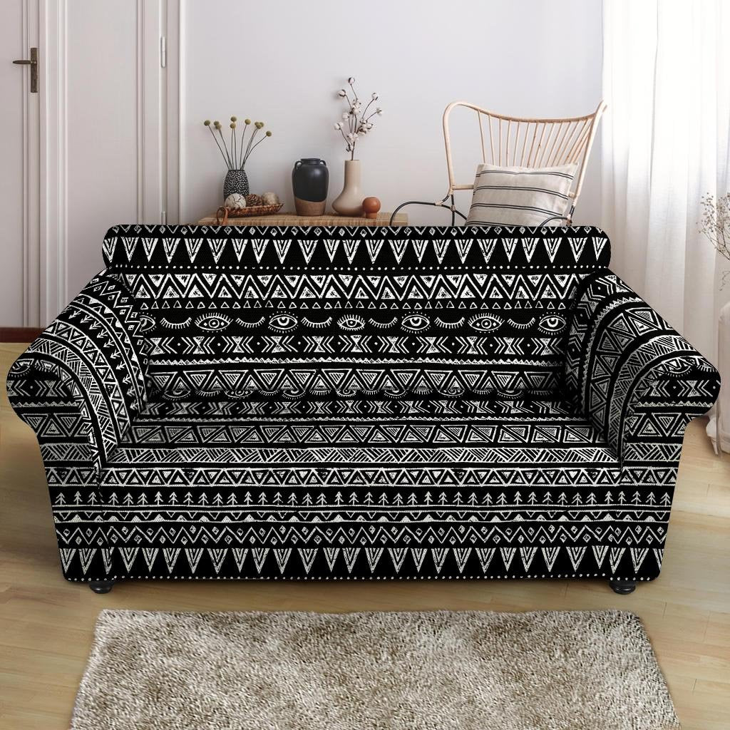 Black And White Doodle Tribal Aztec Print Loveseat Cover-grizzshop