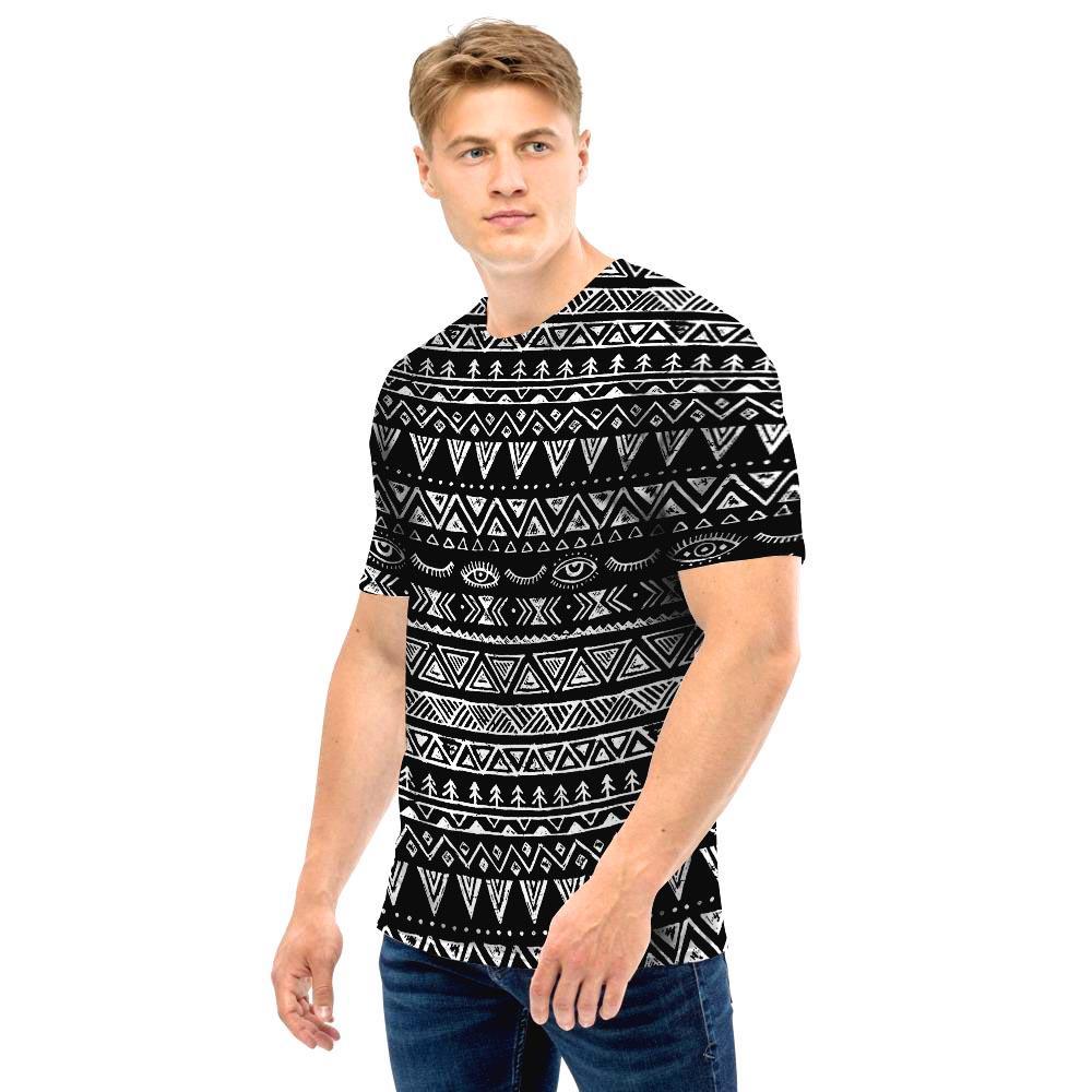 Black And White Doodle Tribal Aztec Print Men T Shirt-grizzshop