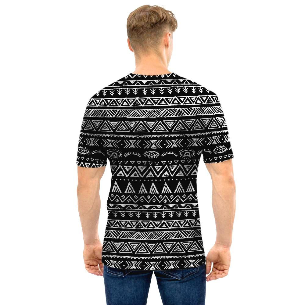 Black And White Doodle Tribal Aztec Print Men T Shirt-grizzshop