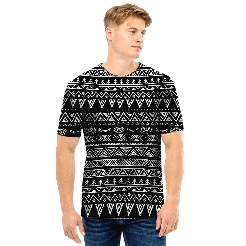 Black And White Doodle Tribal Aztec Print Men T Shirt-grizzshop