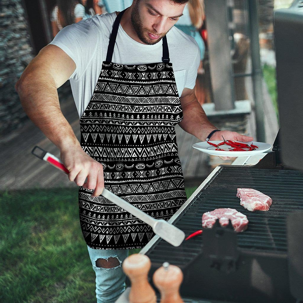 Black And White Doodle Tribal Aztec Print Men's Apron-grizzshop