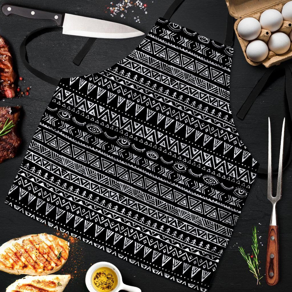 Black And White Doodle Tribal Aztec Print Men's Apron-grizzshop