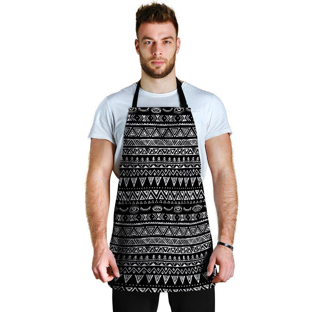 Black And White Doodle Tribal Aztec Print Men's Apron-grizzshop