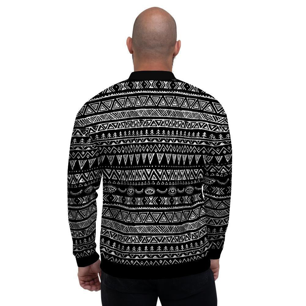 Black And White Doodle Tribal Aztec Print Men's Bomber Jacket-grizzshop