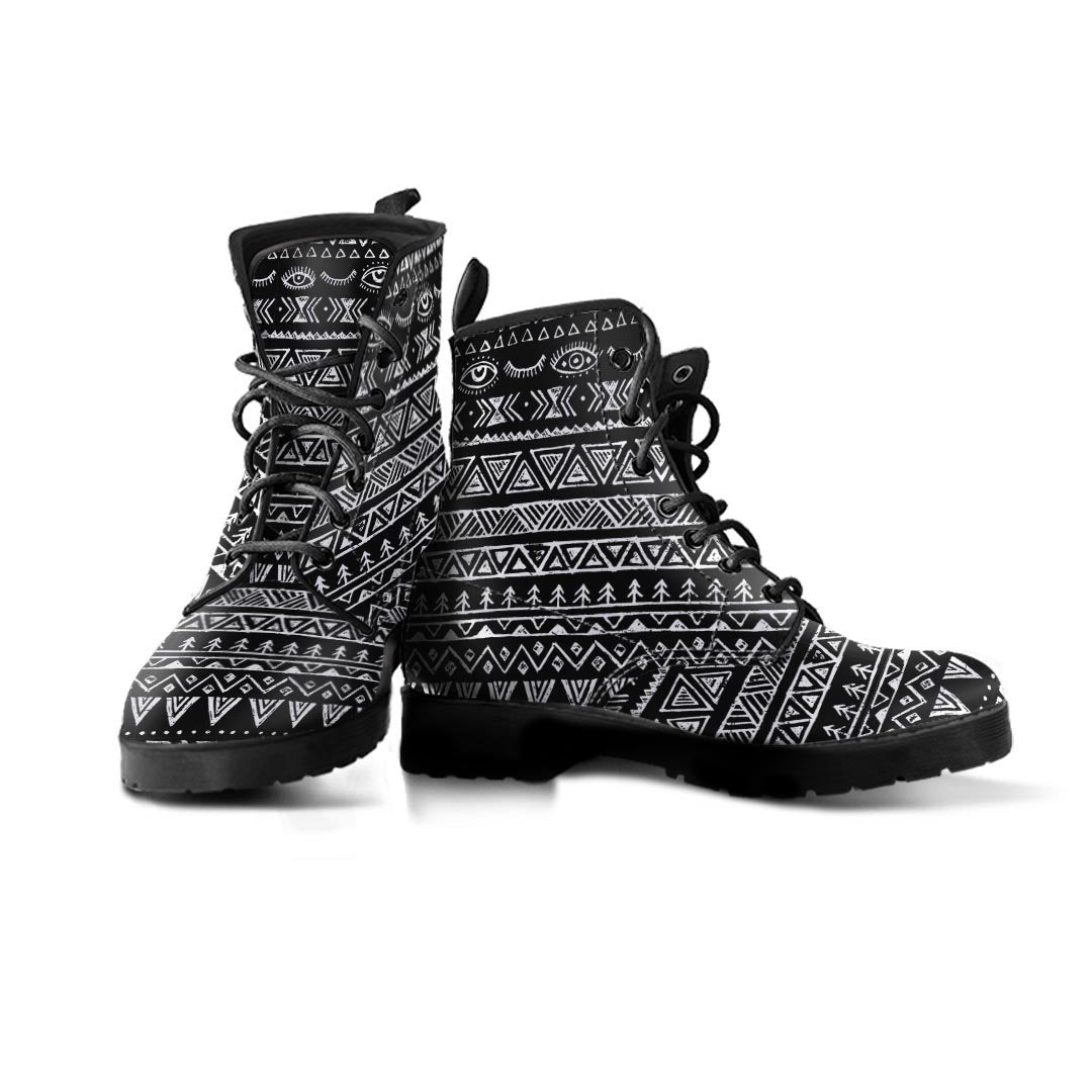 Black And White Doodle Tribal Aztec Print Men's Boots-grizzshop