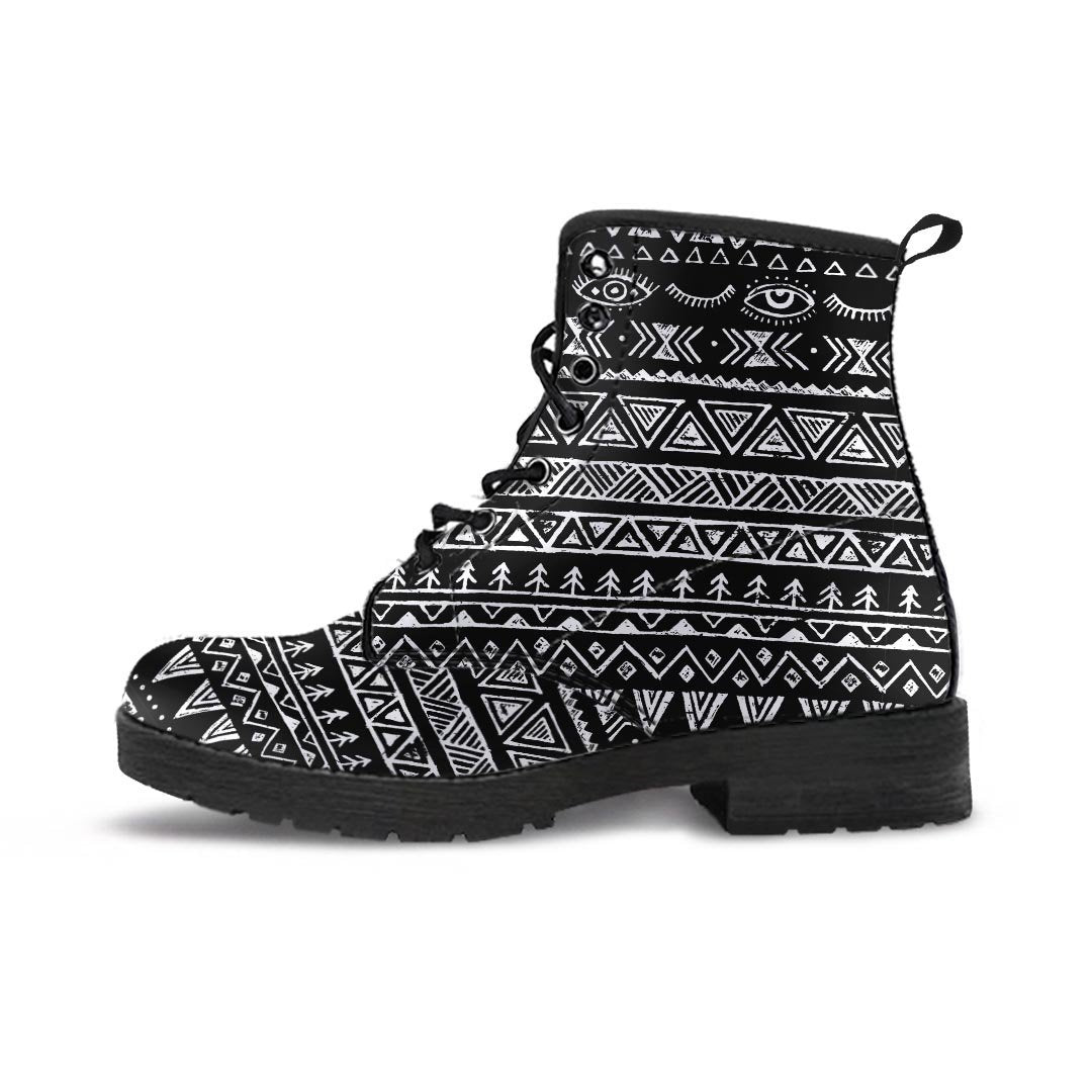 Black And White Doodle Tribal Aztec Print Men's Boots-grizzshop