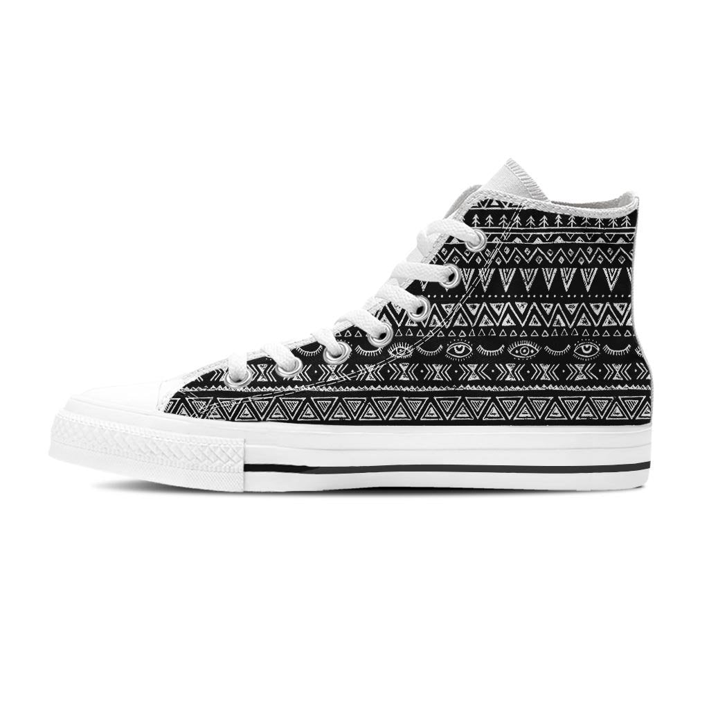 Black And White Doodle Tribal Aztec Print Men's High Top Shoes-grizzshop