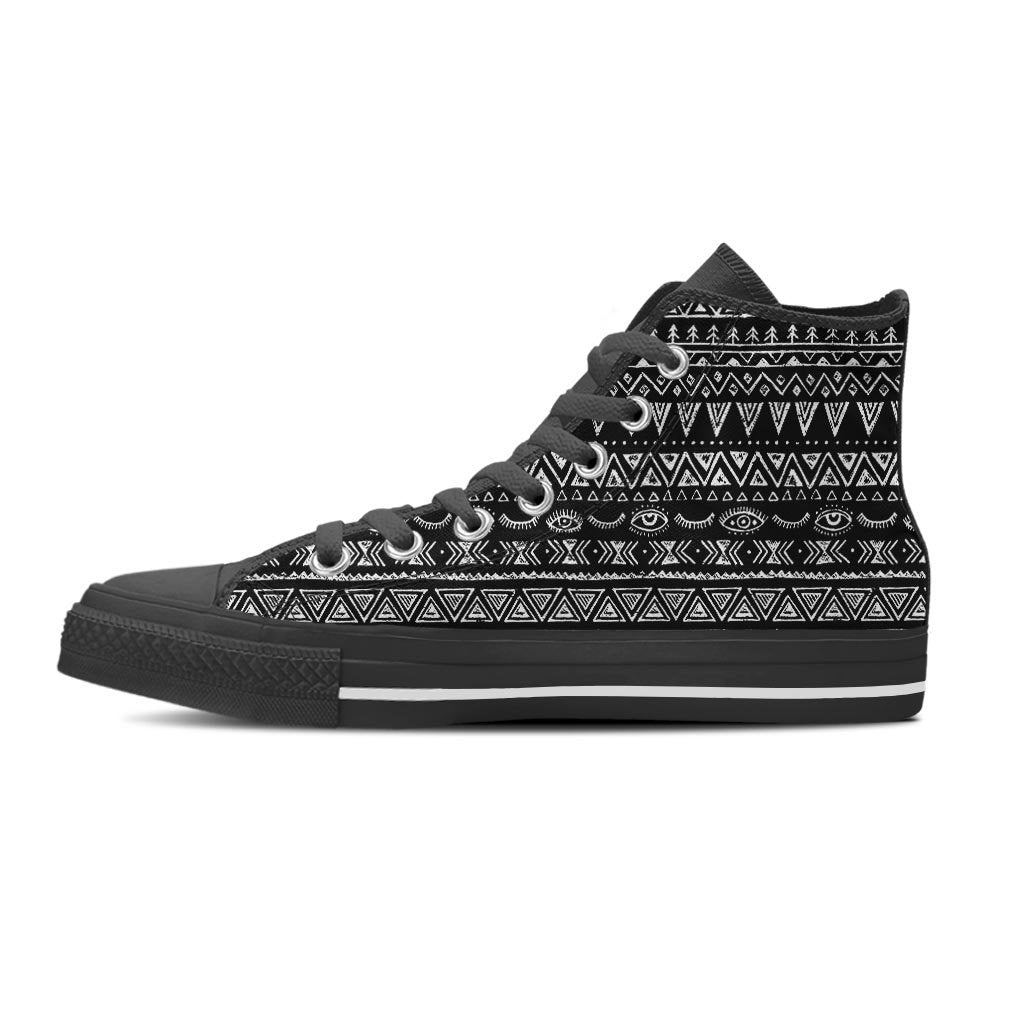 Black And White Doodle Tribal Aztec Print Men's High Top Shoes-grizzshop