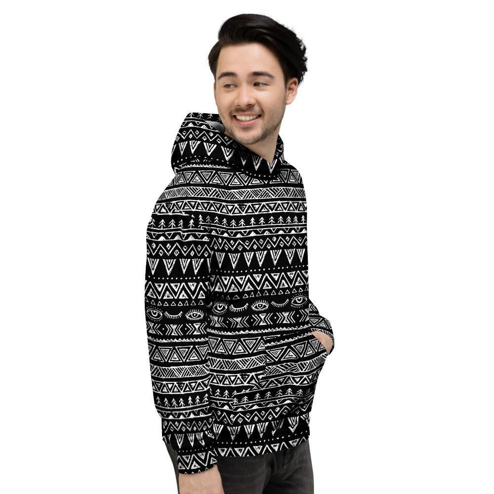 Black And White Doodle Tribal Aztec Print Men's Hoodie-grizzshop