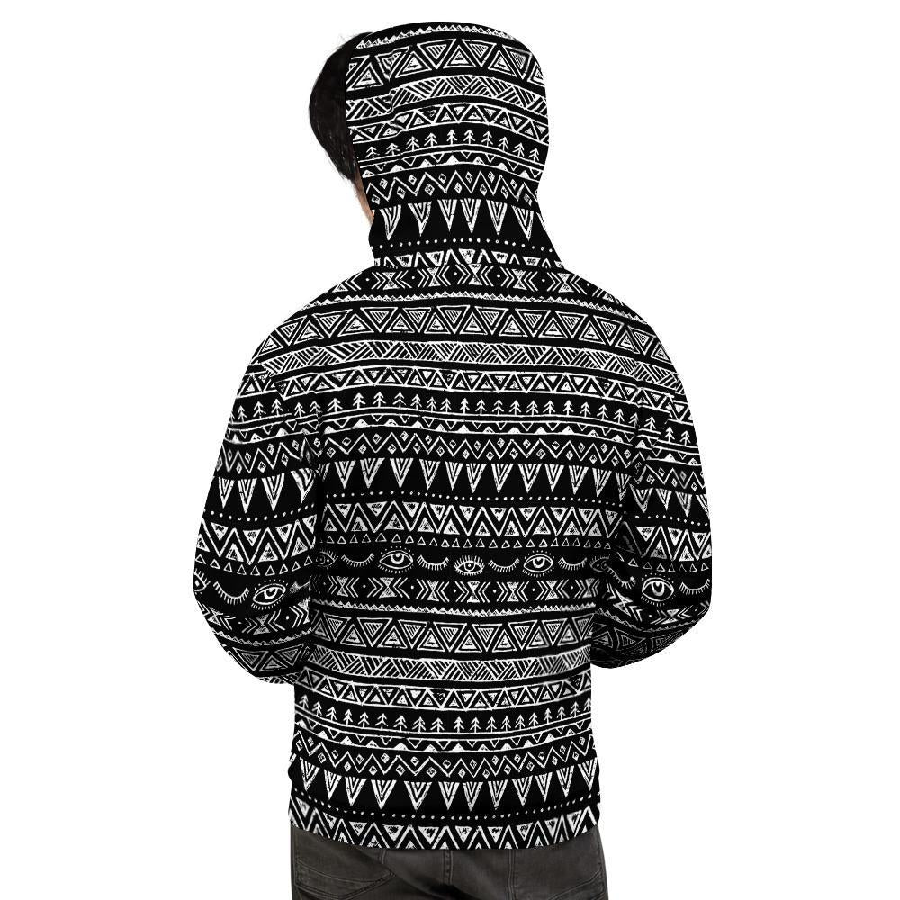 Black And White Doodle Tribal Aztec Print Men's Hoodie-grizzshop