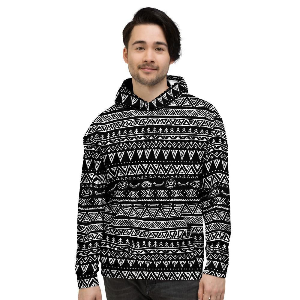 Black And White Doodle Tribal Aztec Print Men's Hoodie-grizzshop