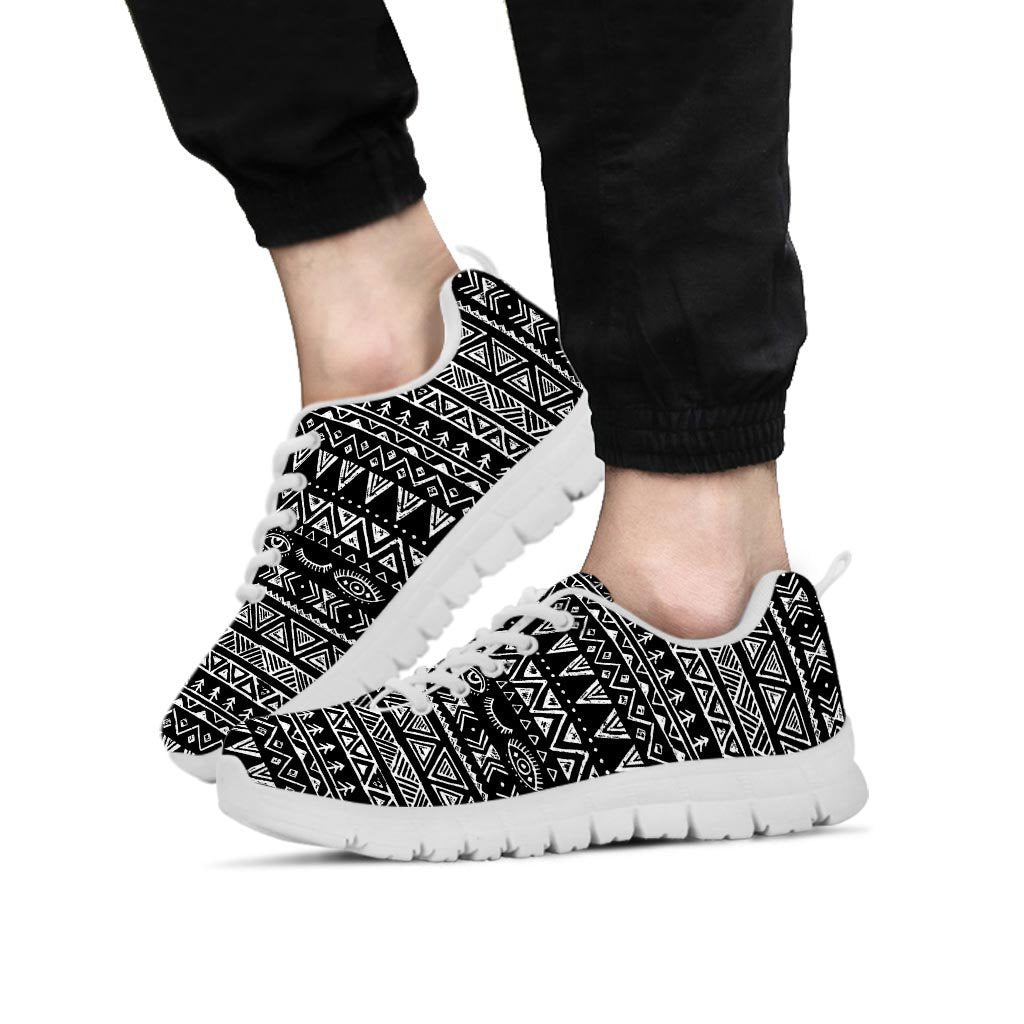 Black And White Doodle Tribal Aztec Print Men's Sneakers-grizzshop