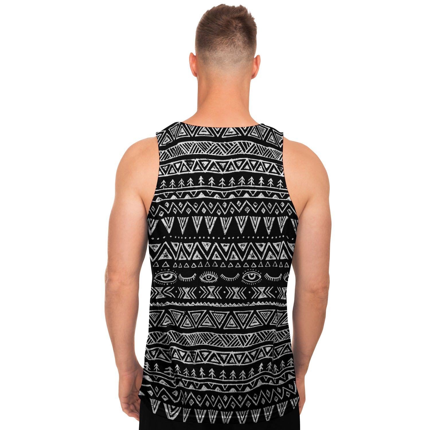 Black And White Doodle Tribal Aztec Print Men's Tank Tops-grizzshop