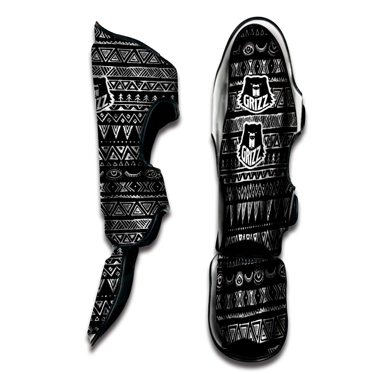 Black And White Doodle Tribal Aztec Print Muay Thai Shin Guard-grizzshop