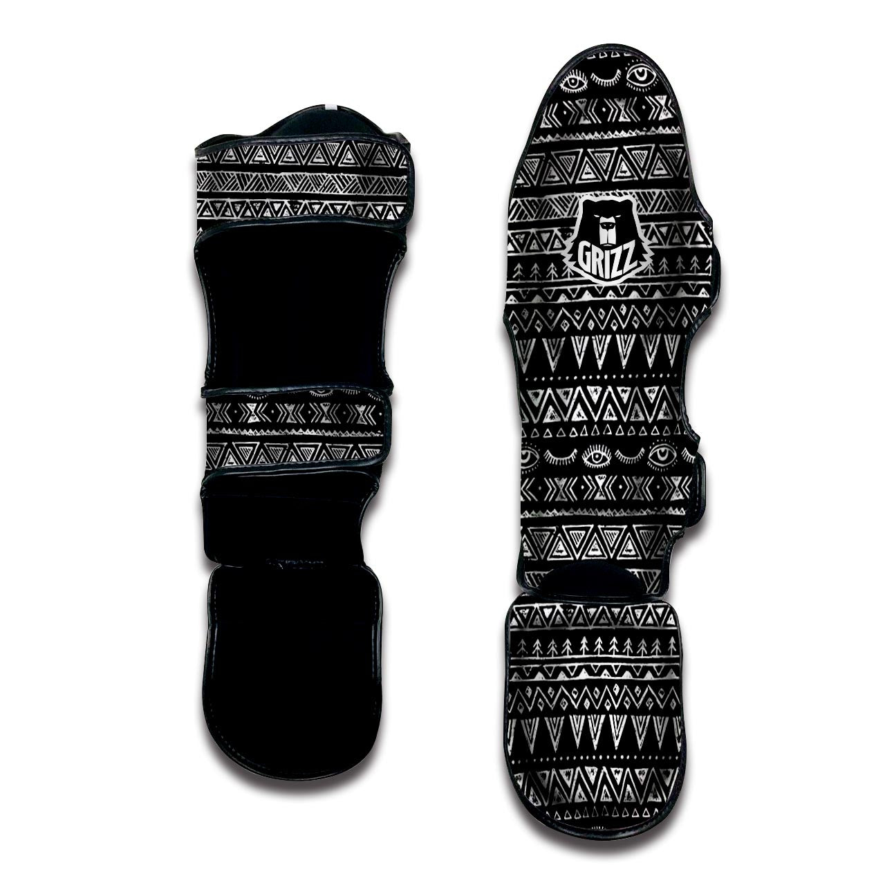 Black And White Doodle Tribal Aztec Print Muay Thai Shin Guard-grizzshop