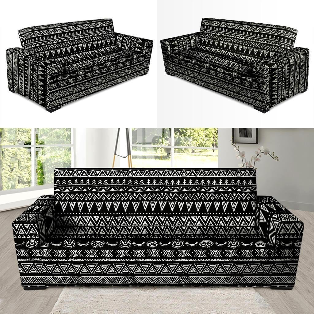 Black And White Doodle Tribal Aztec Print Sofa Cover-grizzshop