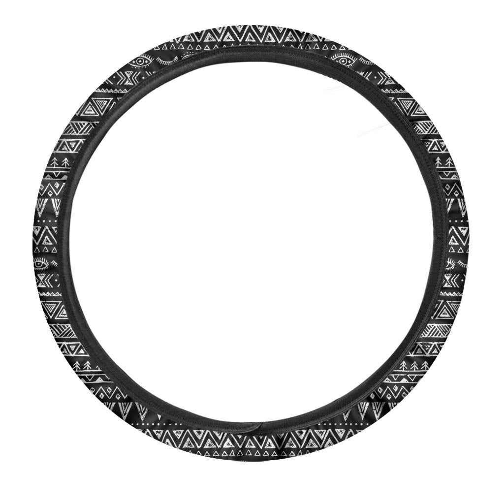 Black And White Doodle Tribal Aztec Print Steering Wheel Cover-grizzshop