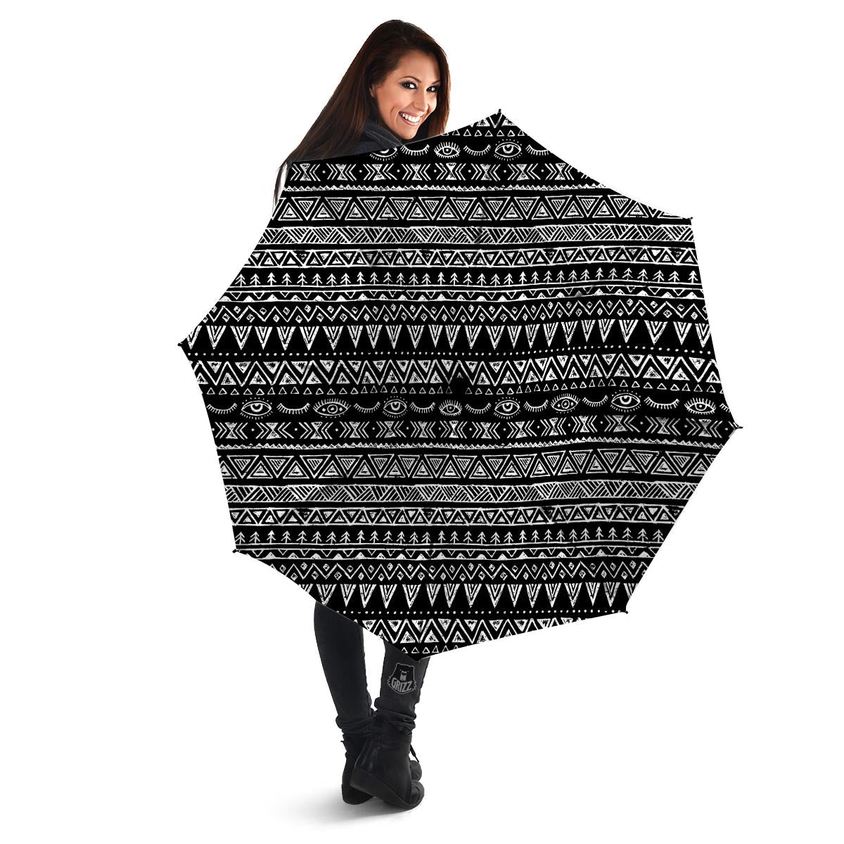 Black And White Doodle Tribal Aztec Print Umbrella-grizzshop