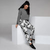 Black And White Doodle Tribal Aztec Print Women's Joggers-grizzshop