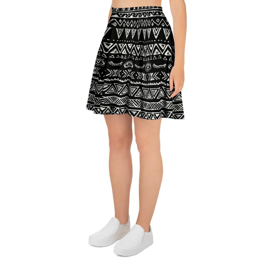 Black And White Doodle Tribal Aztec Print Women's Skirt-grizzshop