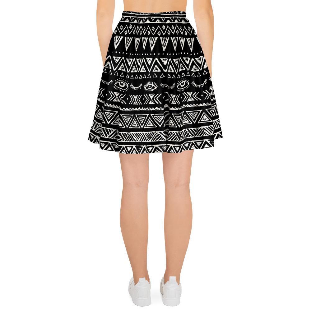 Black And White Doodle Tribal Aztec Print Women's Skirt-grizzshop