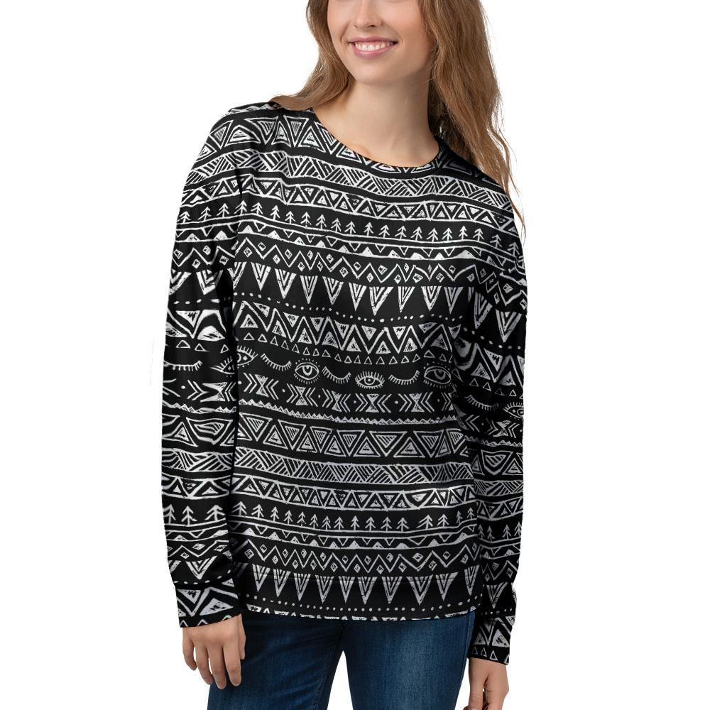 Black And White Doodle Tribal Aztec Print Women's Sweatshirt-grizzshop