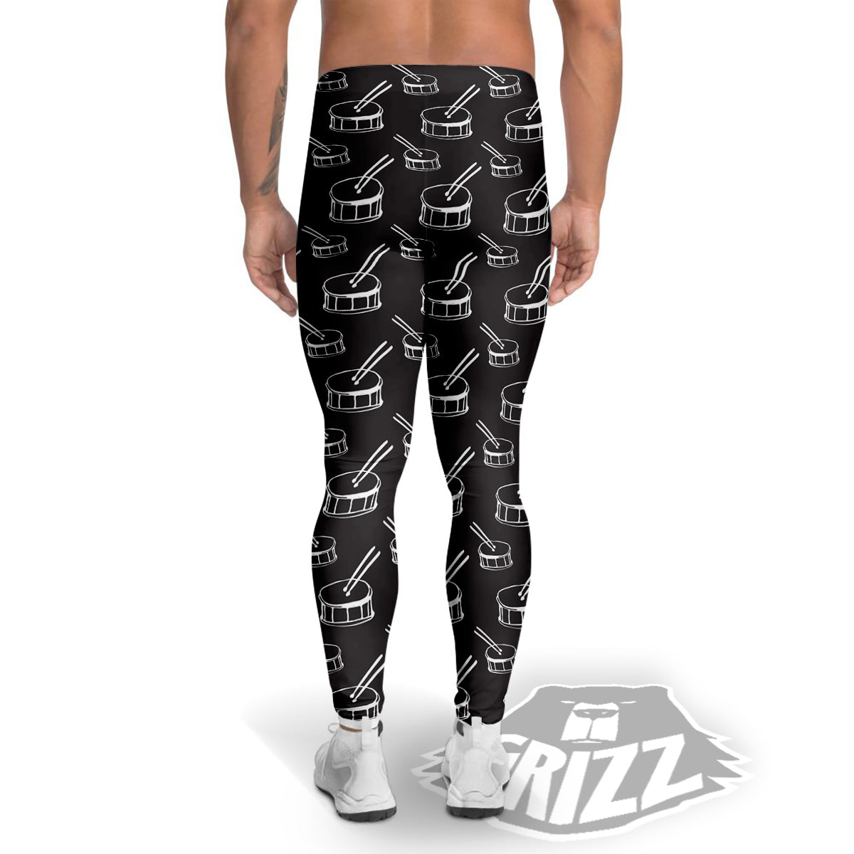 Black And White Drum Print Pattern Men's Leggings-grizzshop