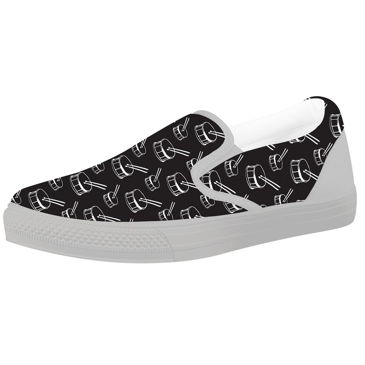 Black And White Drum Print Pattern White Slip On Shoes-grizzshop