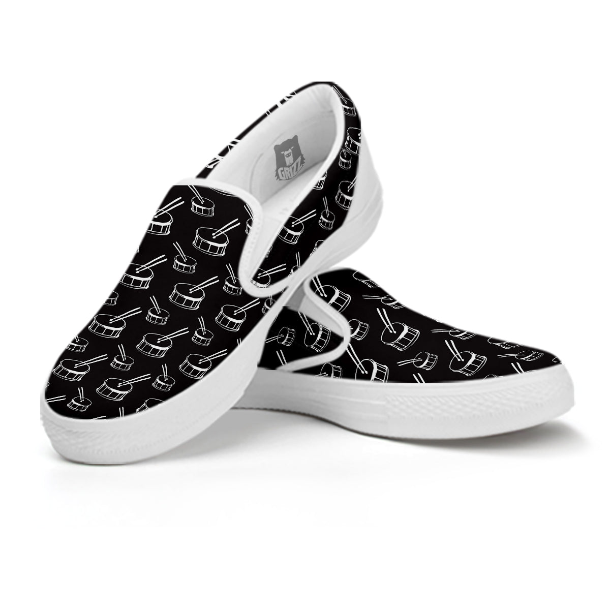 Black And White Drum Print Pattern White Slip On Shoes-grizzshop