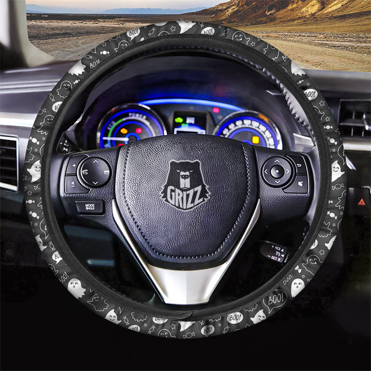 Black And White Ghost Boo Print Pattern Car Steering Wheel Cover-grizzshop