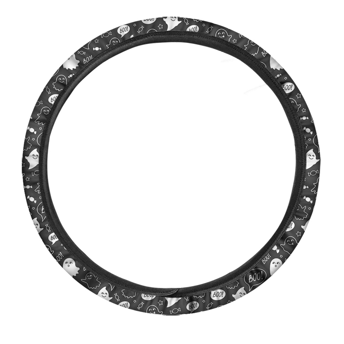Black And White Ghost Boo Print Pattern Car Steering Wheel Cover-grizzshop