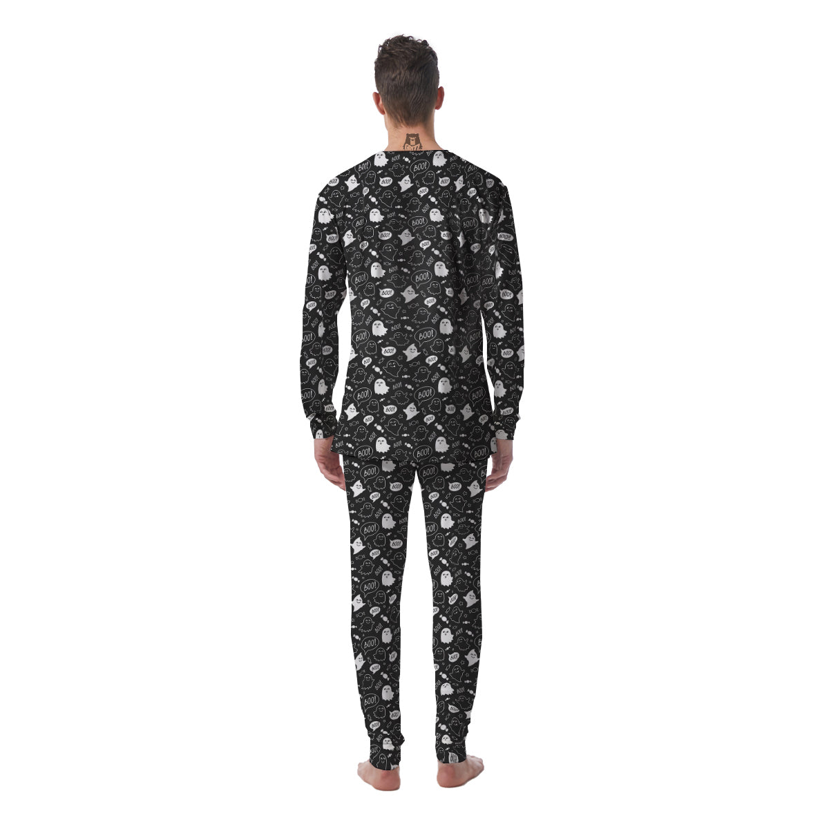 Black And White Ghost Boo Print Pattern Men's Pajamas-grizzshop